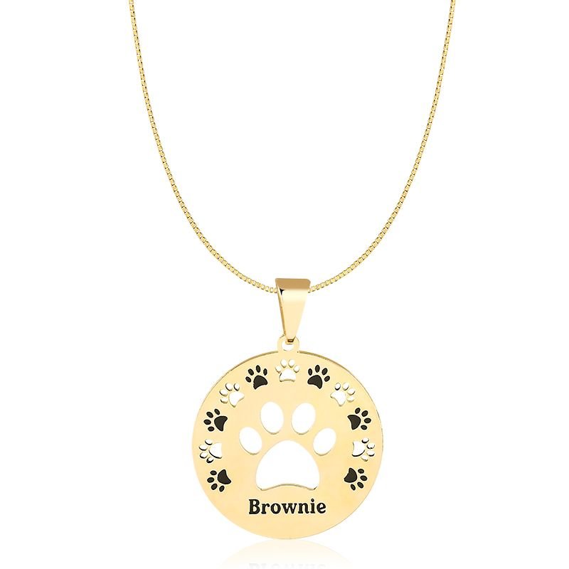Colar Personalizado Patinha Vazado com Detalhes e Nome Pet