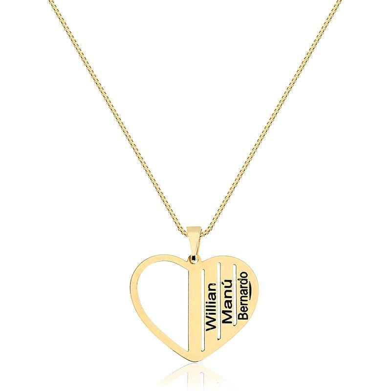 Colar Personalizado Coração com Nomes na Vertical