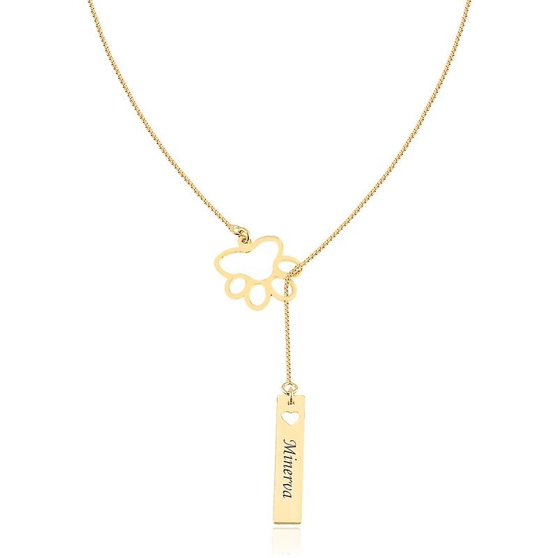 Colar Personalizado Gravatinha com Patinha Vazada e Nome do Pet