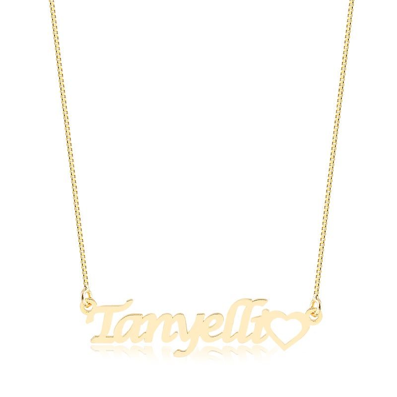 Colar Personalizado Nome Simples Fonte Larga + Detalhe Coração Vazado
