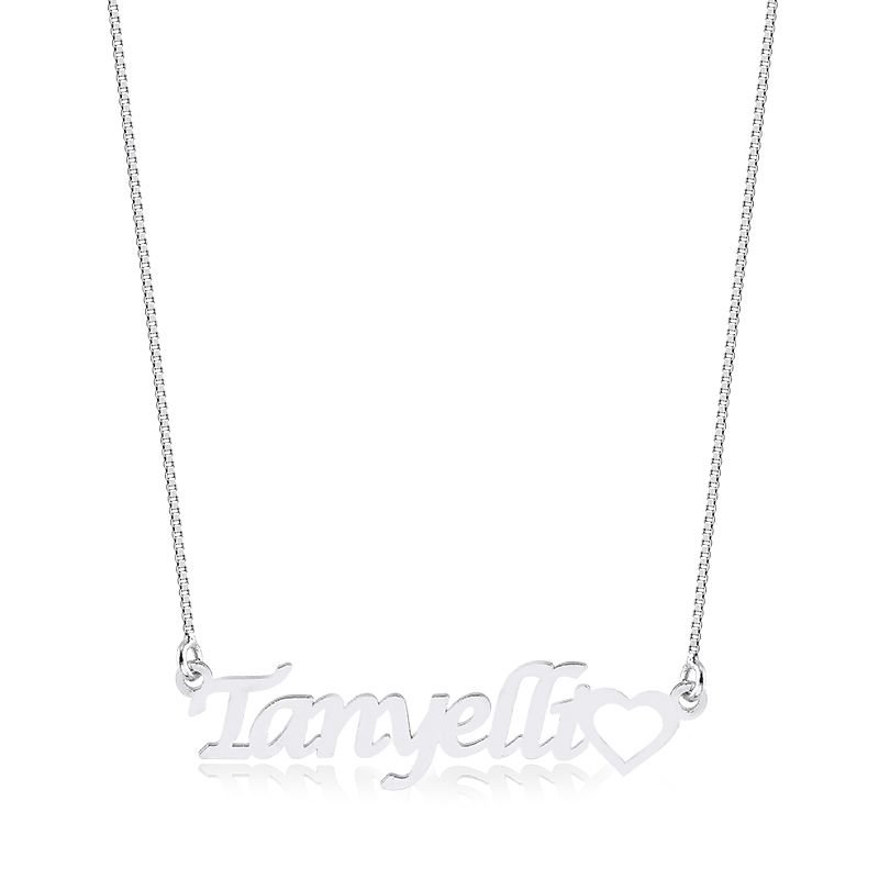 Colar Personalizado Nome Simples Fonte Larga + Detalhe Coração Vazado