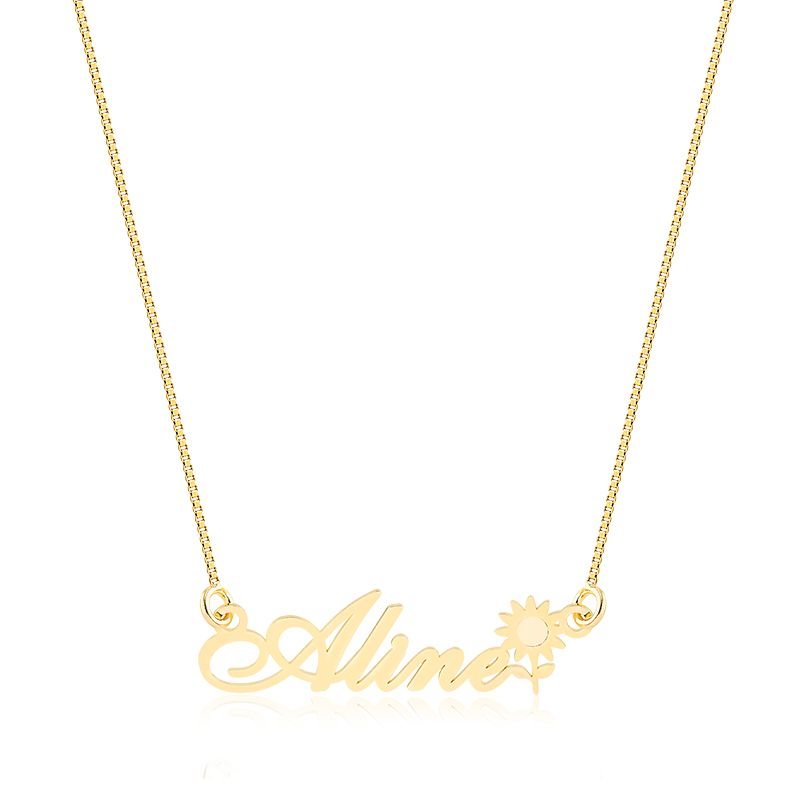 Colar Personalizado Nome Simples Fonte fina + Detalhe Girassol
