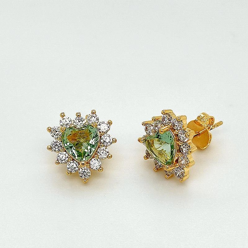Brinco Coração Zircônia Folheado a Ouro 18k