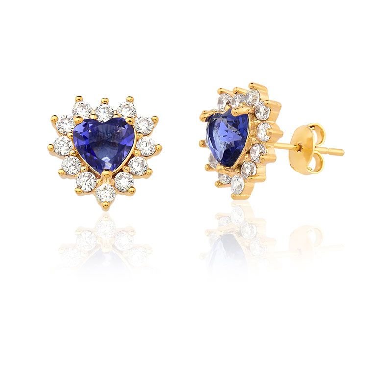 Brinco Coração Zircônia Folheado a Ouro 18k