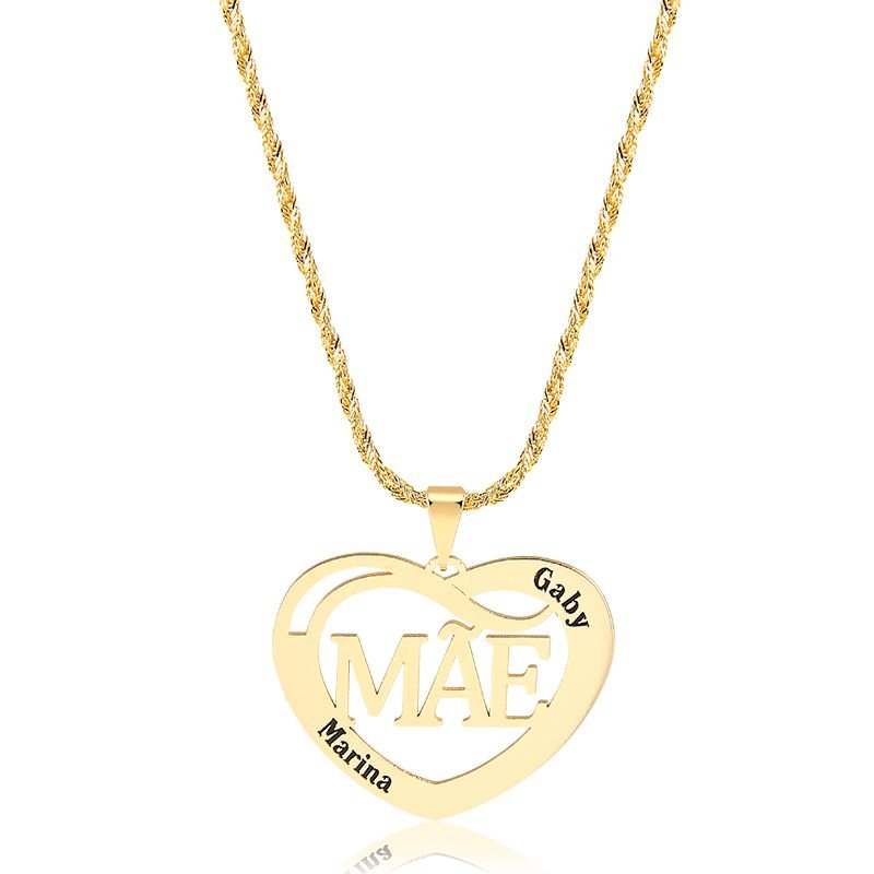 Colar Personalizado Coração Mãe com Dois Nomes